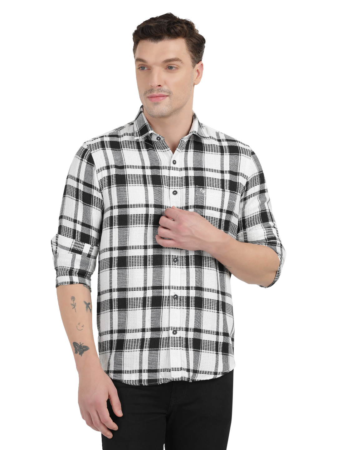White with Black Checked Casual Shirt