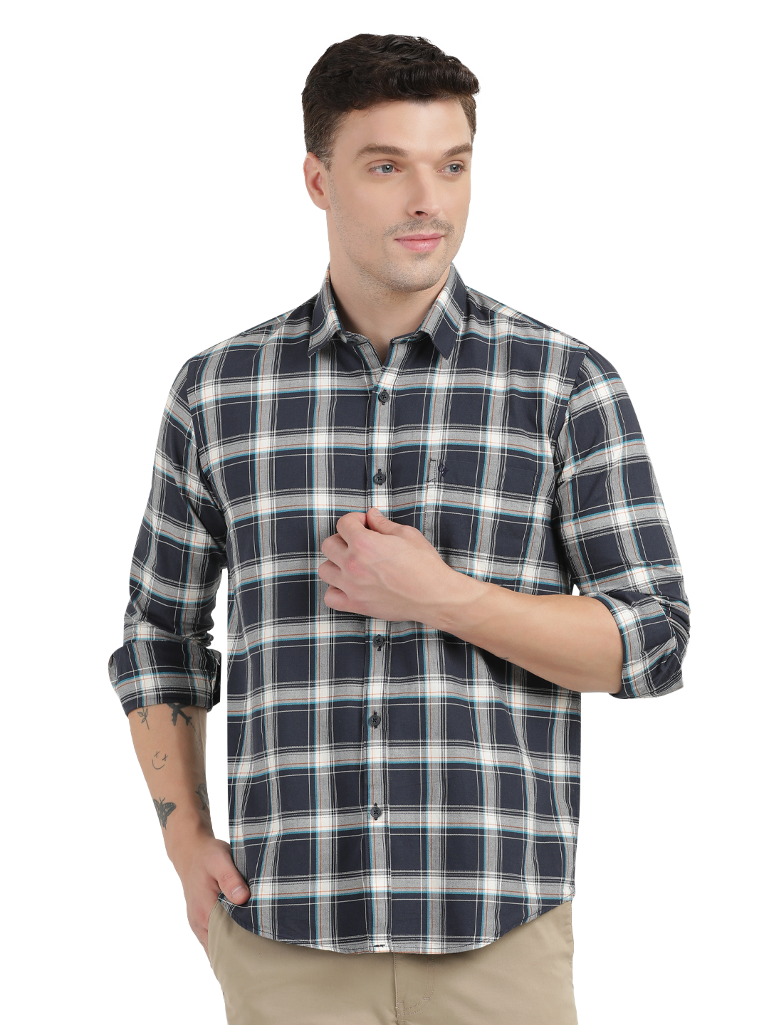 White with Grey Checked Casual Shirt