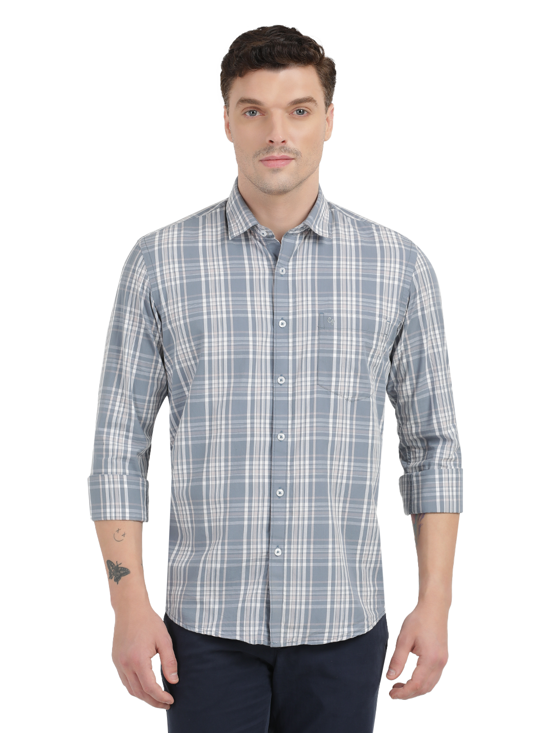 Sea Blue with White Checked Casual Shirt