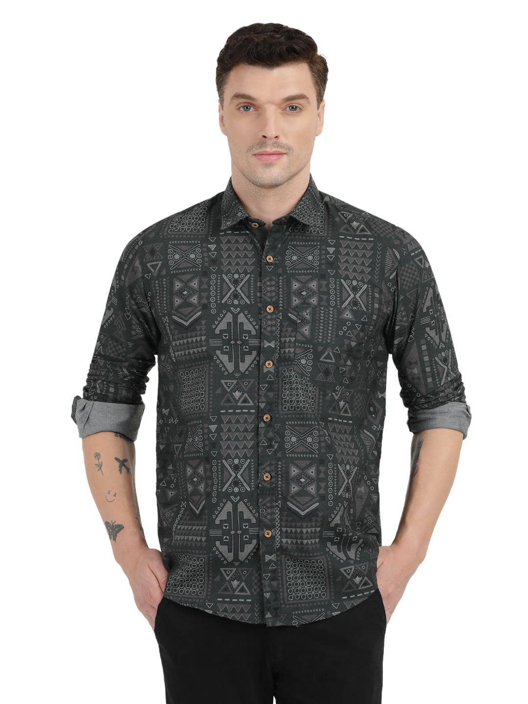 Black with Grey Printed Casual Shirt