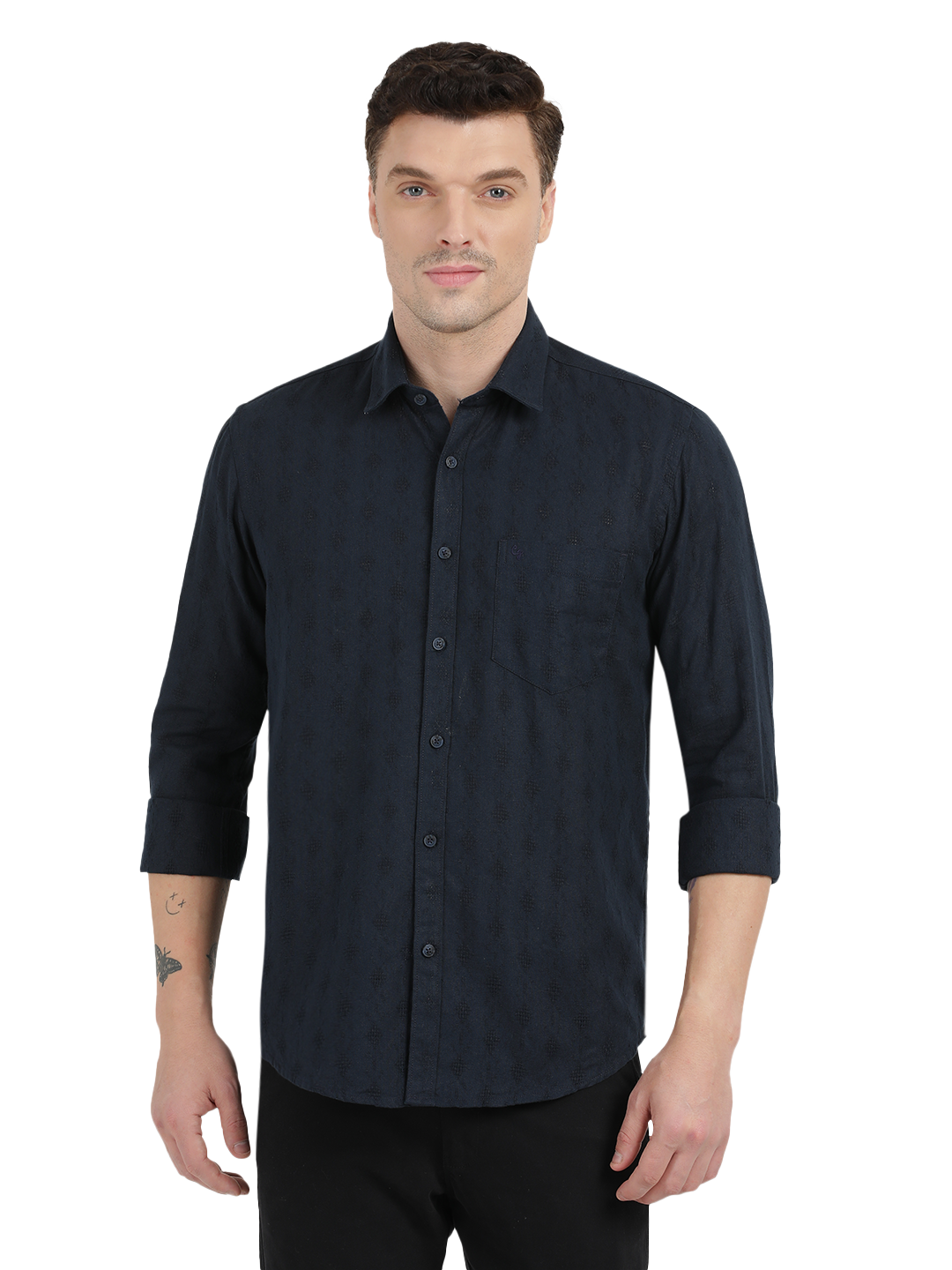 Navy Blue with Subtle Textured Pattern Casual Shirt