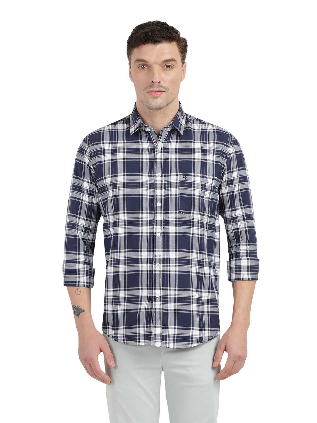 Blue with White Cheked Casual Shirt