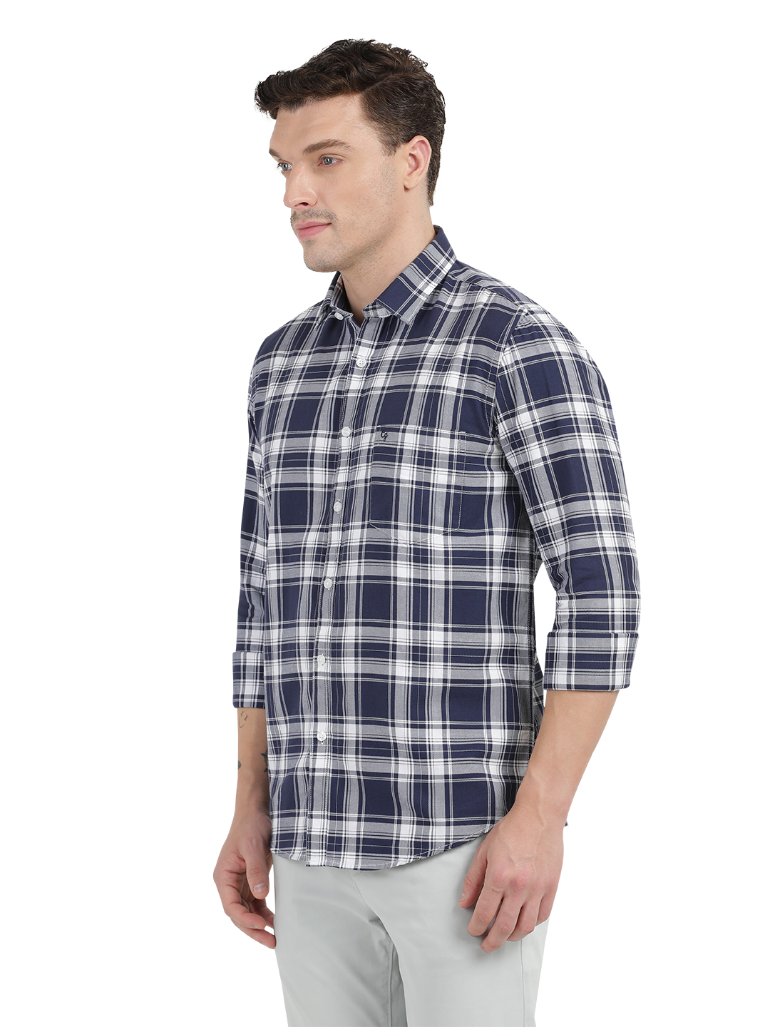 Blue with White Cheked Casual Shirt