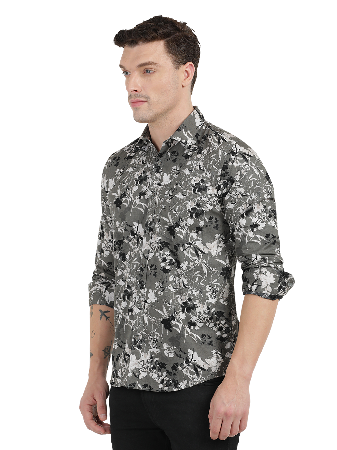 Grey with White and Black Casual Shirt