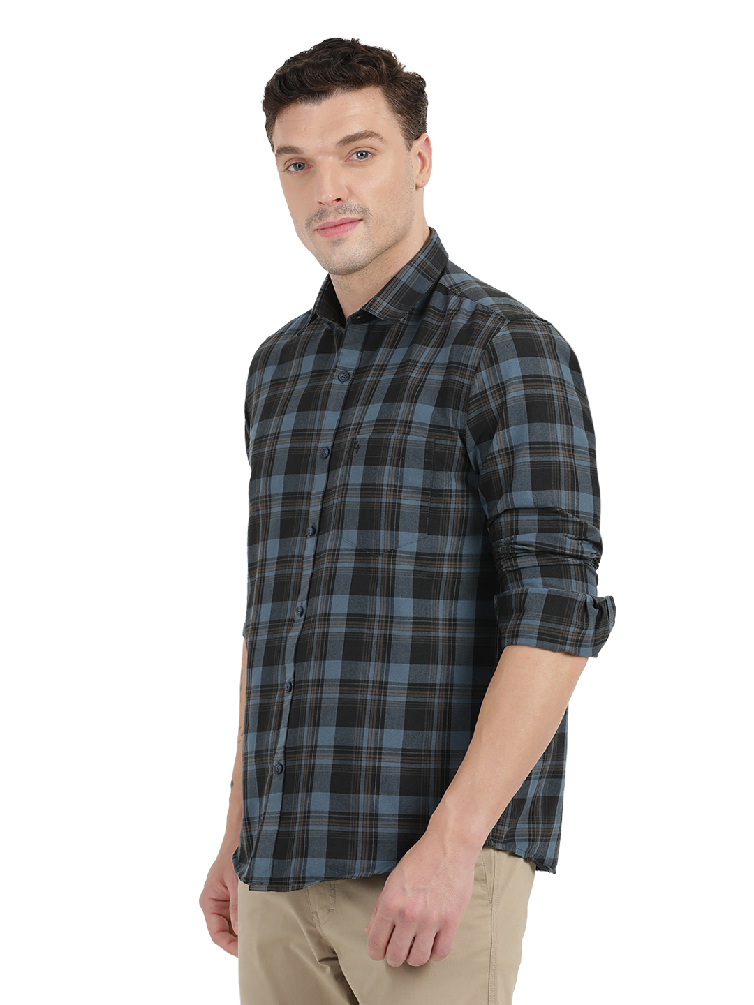 Blue with Black and yellow Checked Casual Shirt