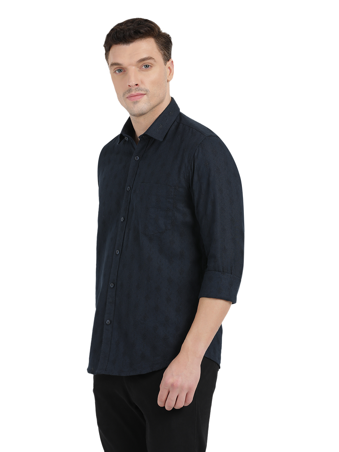 Navy Blue with Subtle Textured Pattern Casual Shirt