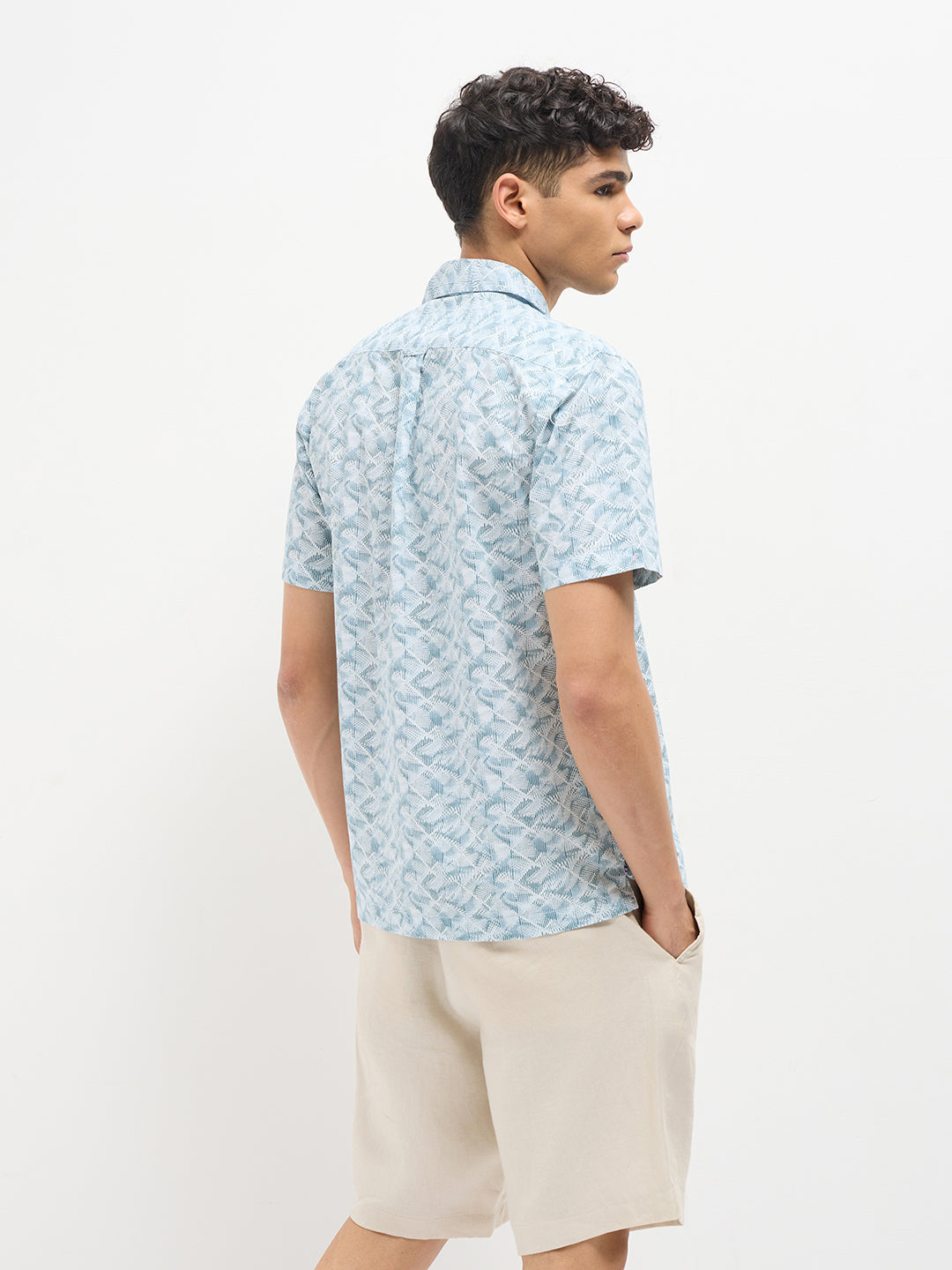 Sky Blue Geomtirc Printed Casual Shirt