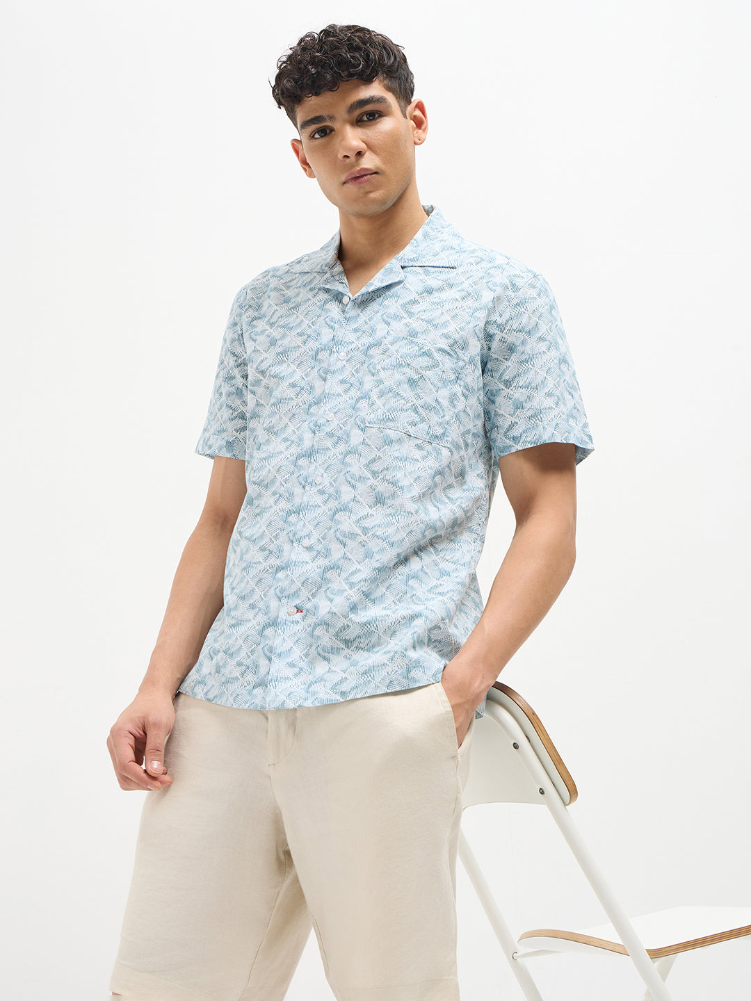 Sky Blue Geomtirc Printed Casual Shirt
