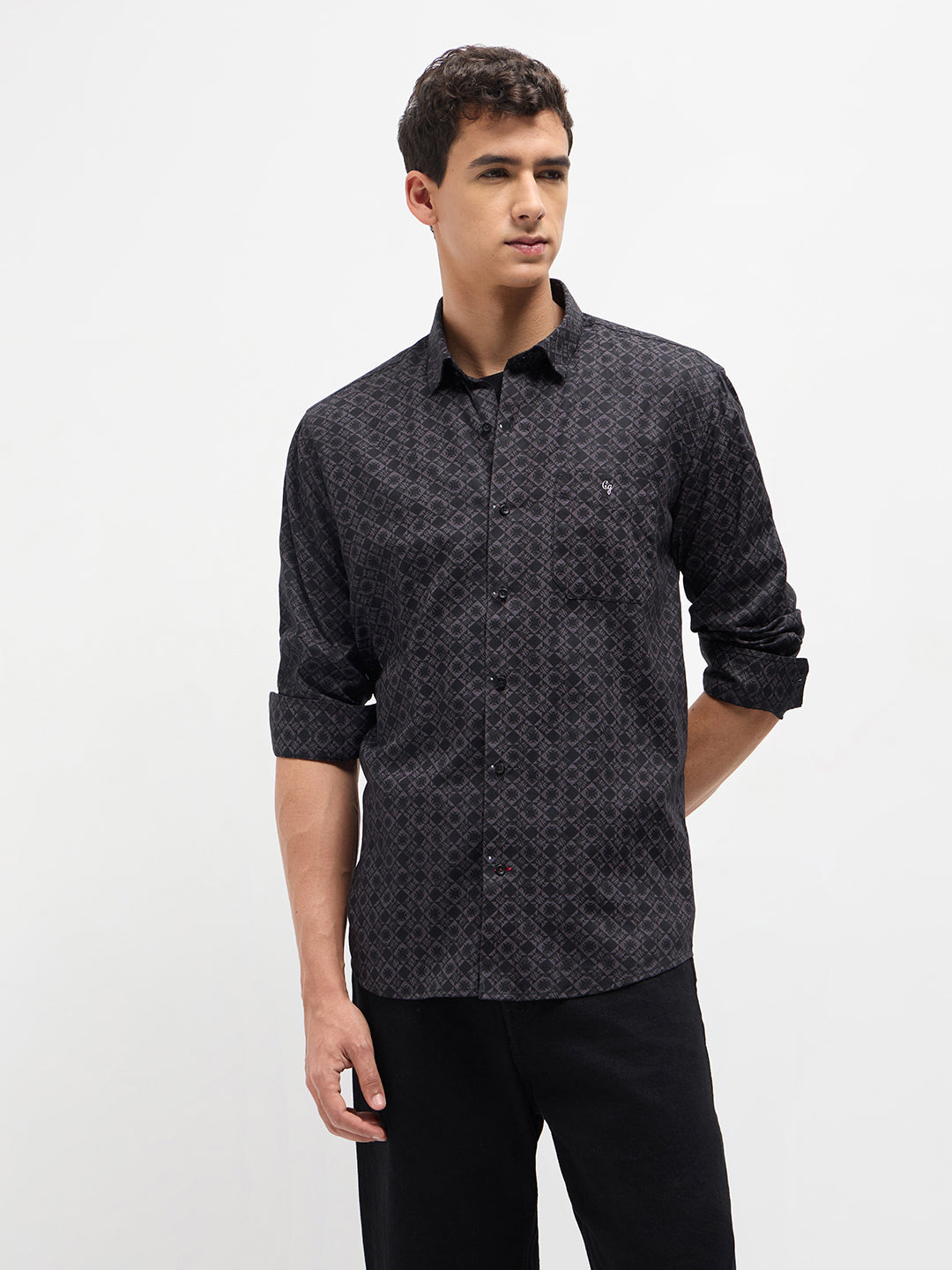 Dark Brown Printed Casual Shirt