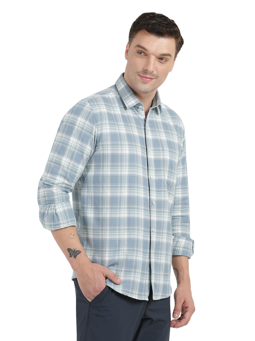Light Blue with White Checked Casual Shirts
