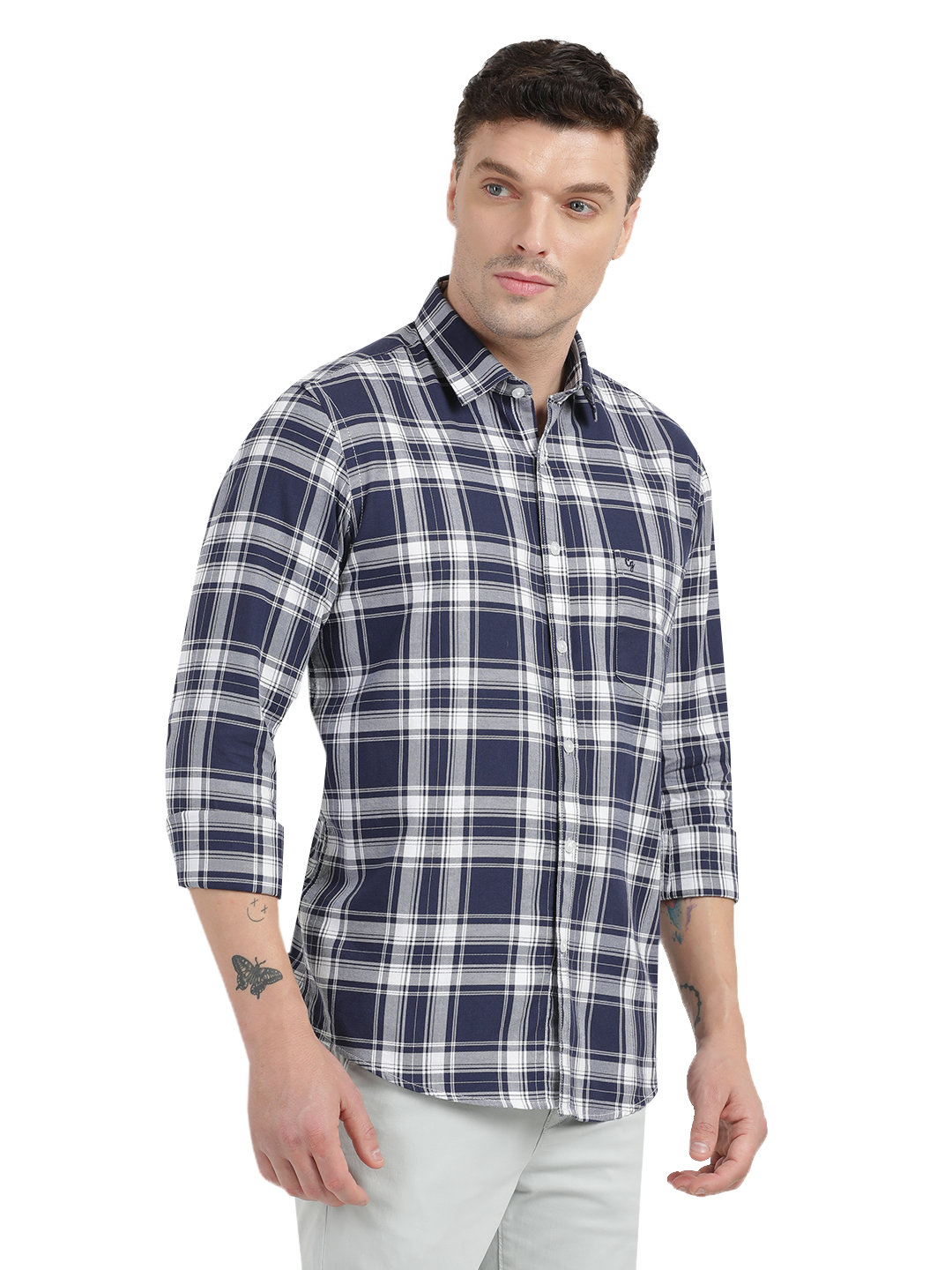 Blue with White Cheked Casual Shirt