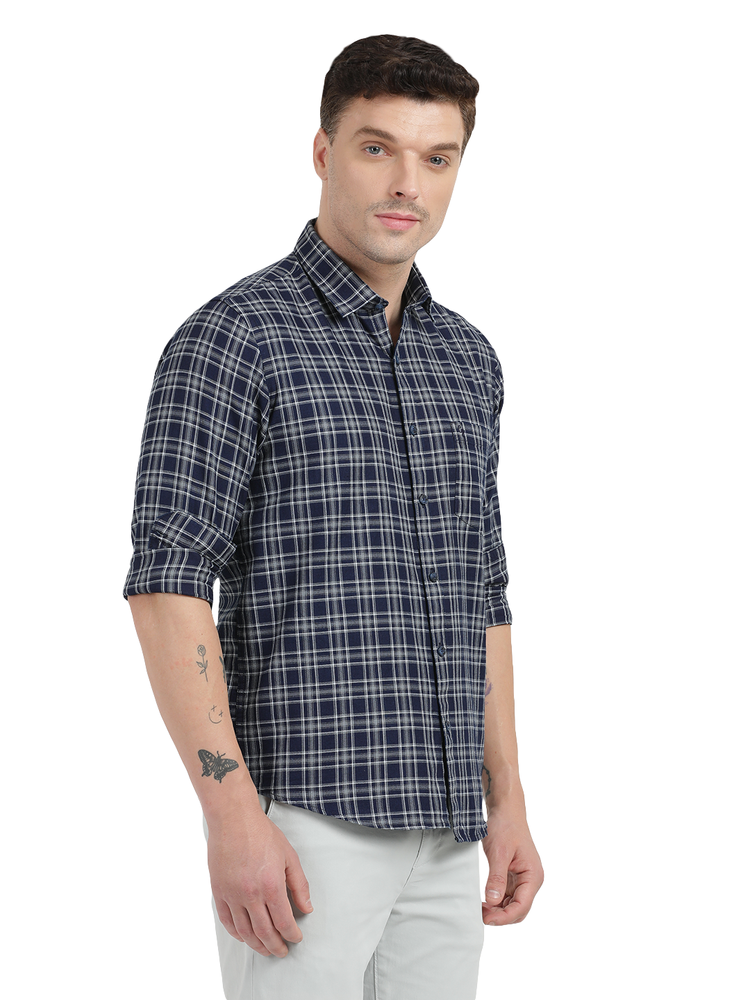 Blue with Grey Cheked Casual Shirt