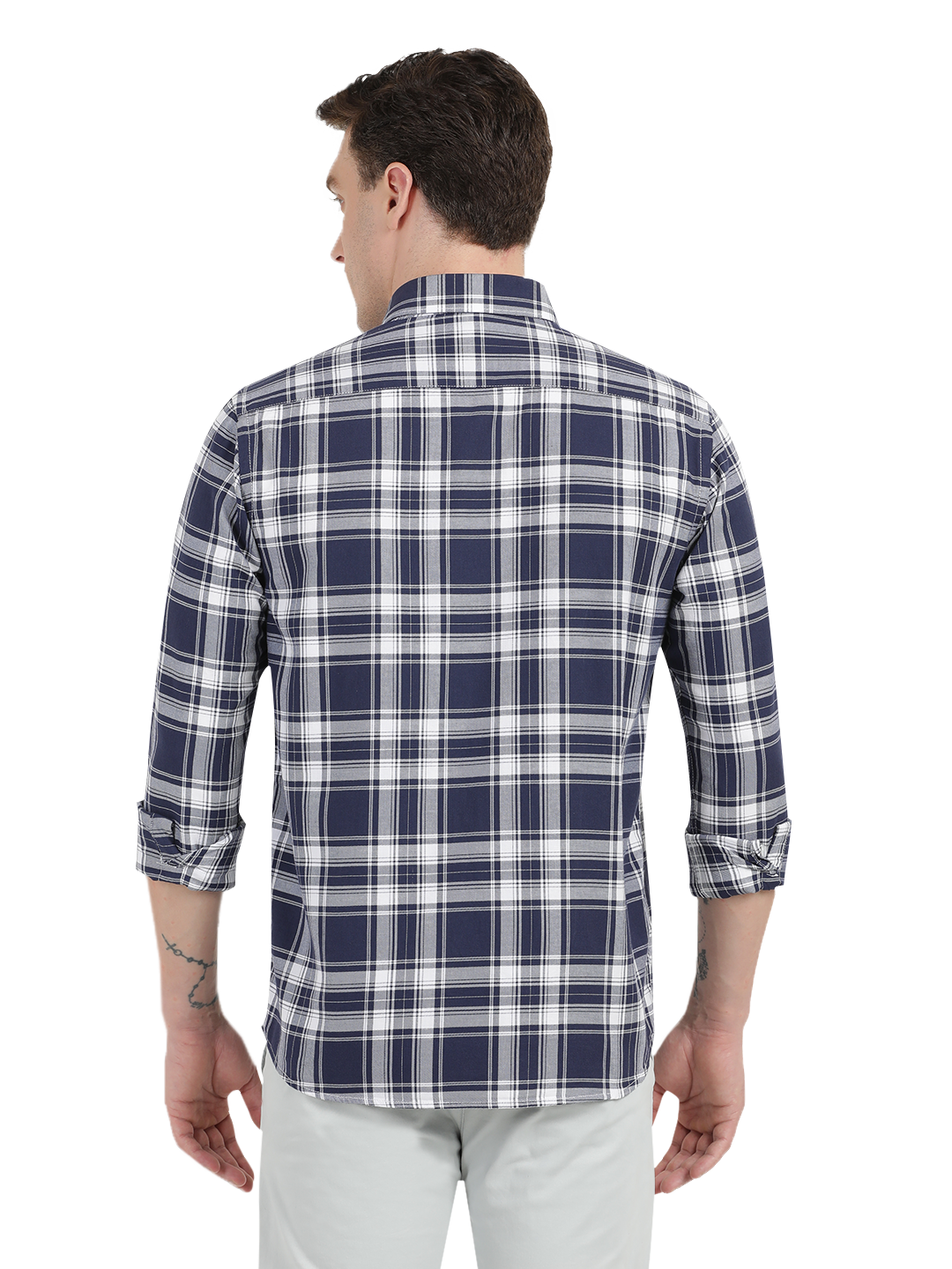 Blue with White Cheked Casual Shirt