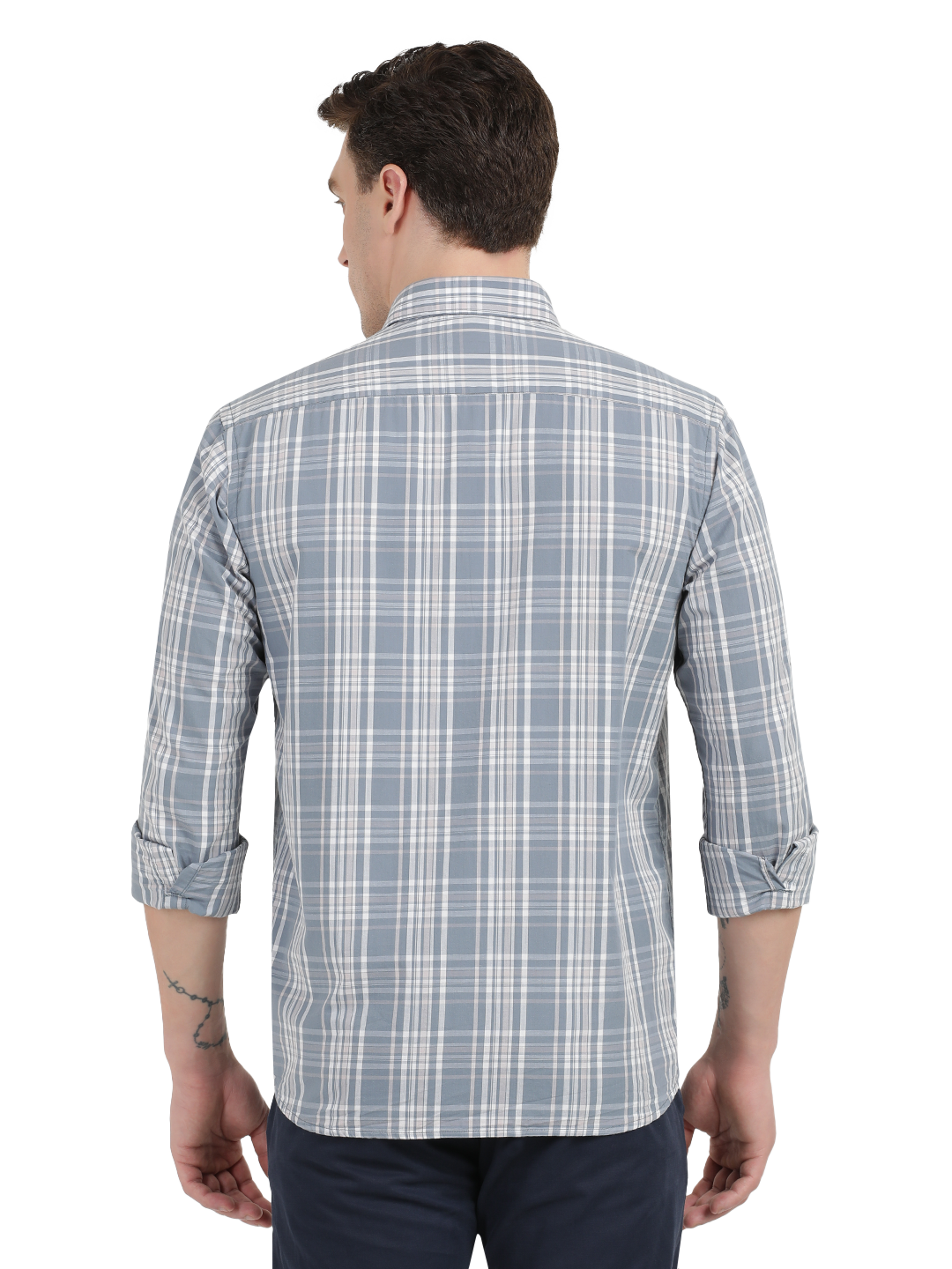 Sea Blue with White Checked Casual Shirt