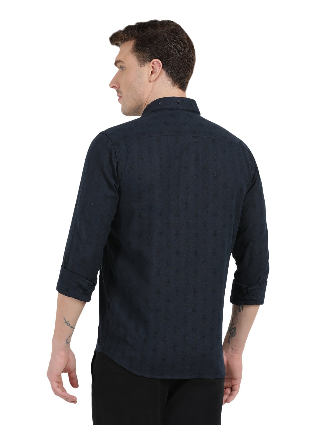 Navy Blue with Subtle Textured Pattern Casual Shirt