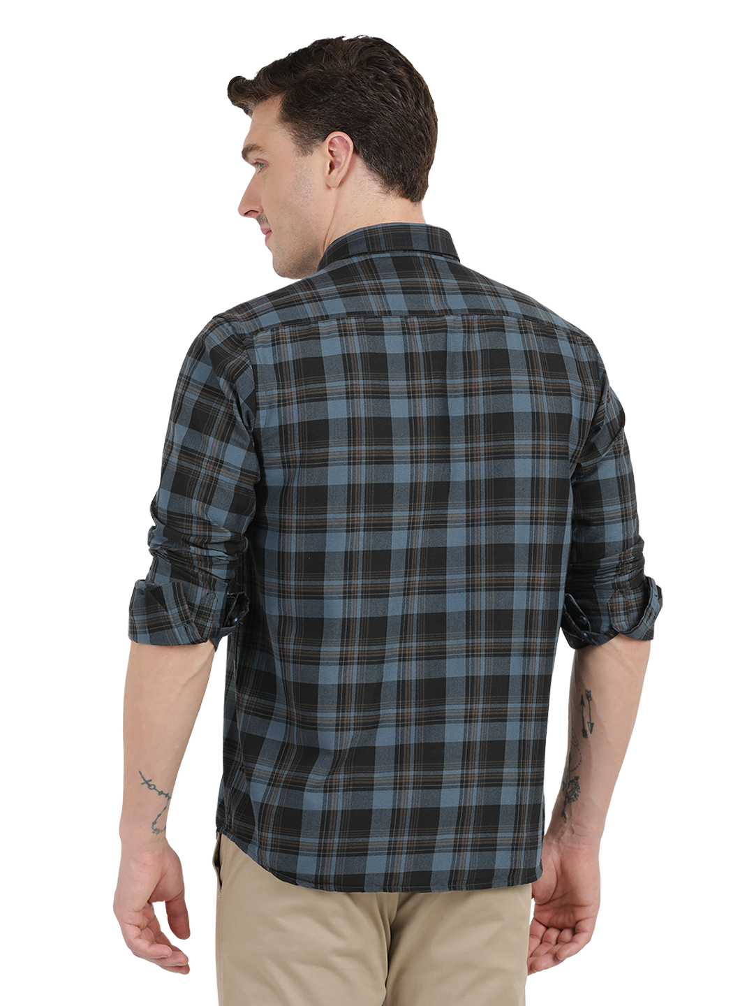Blue with Black and yellow Checked Casual Shirt
