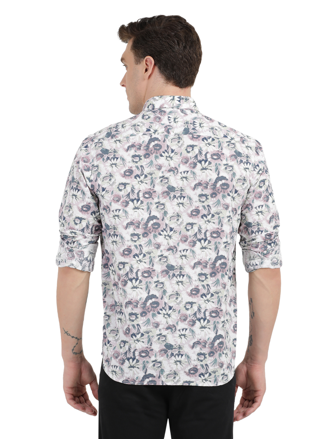 White with Pink Floral Printed Casual Shirt