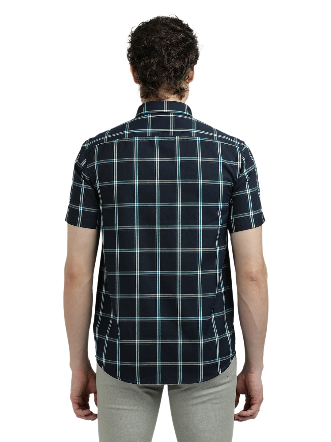 Navy Blue With Green Checked Casual Shirt