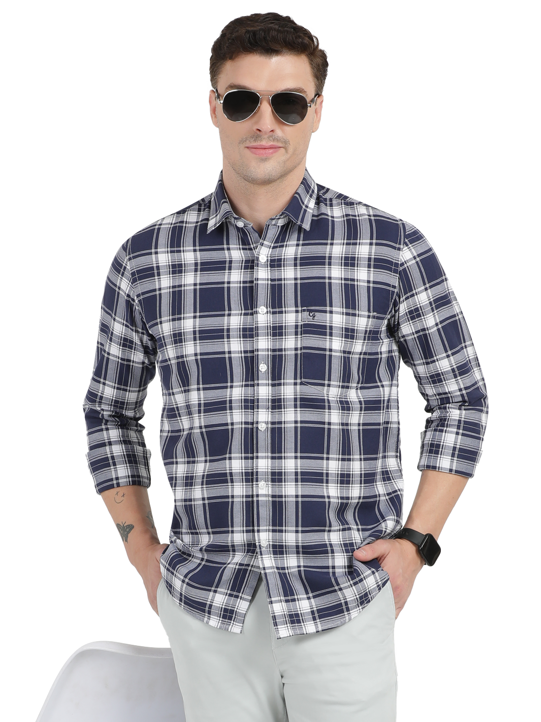 Blue with White Cheked Casual Shirt