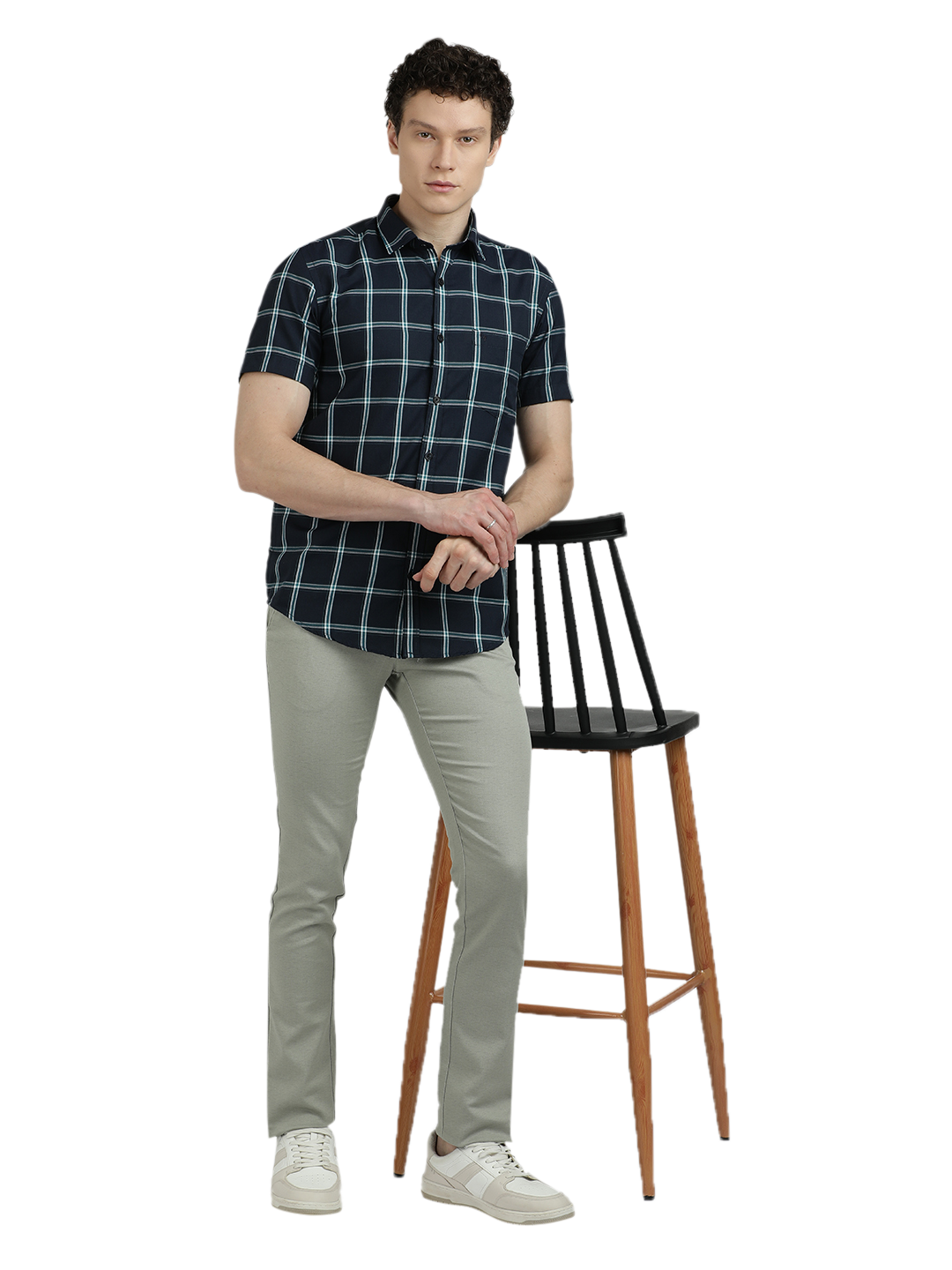 Navy Blue With Green Checked Casual Shirt