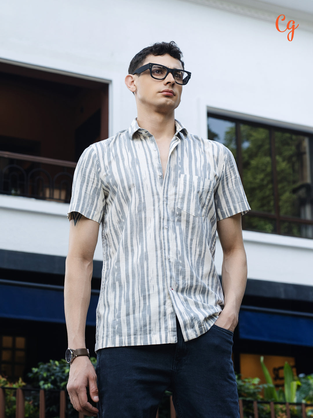 Cement Grey Printed Casual Shirt