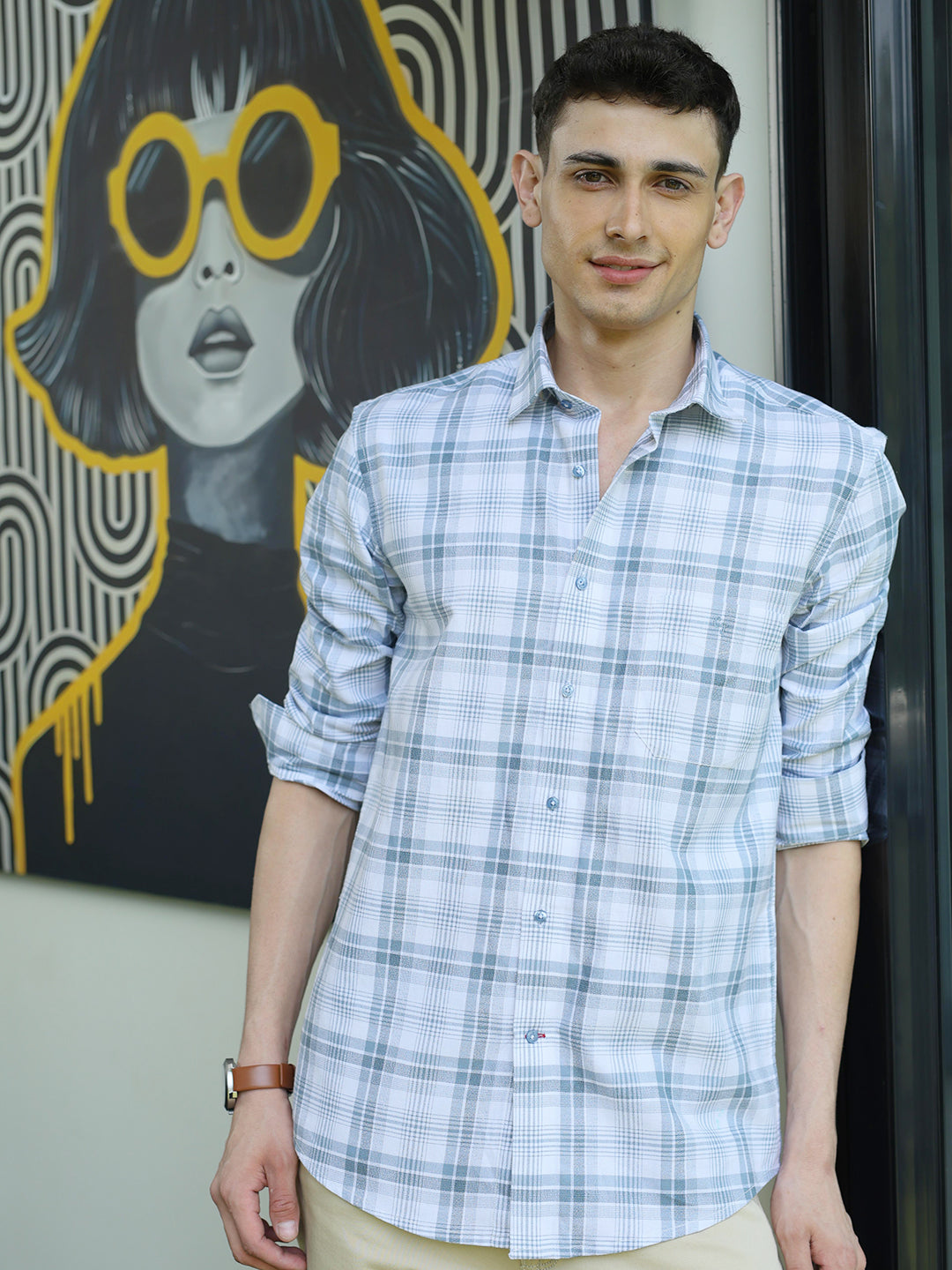 Light Blue Checked Casual Shirt