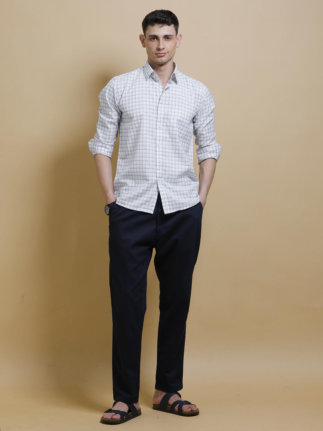 Metal Black and White Checked Casual Shirt