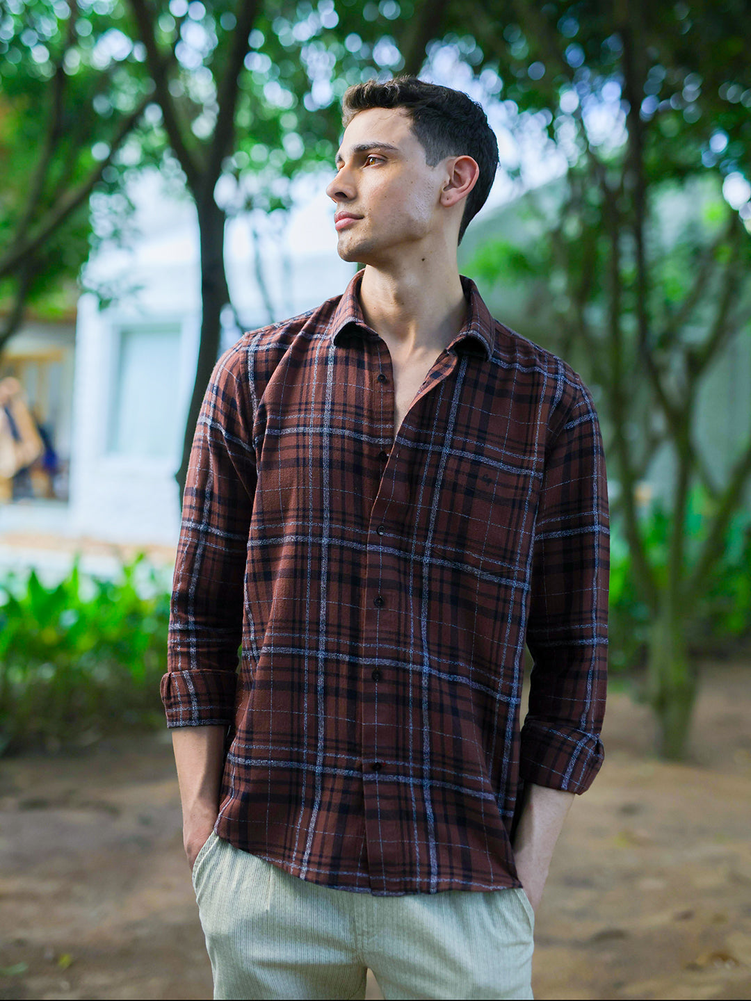 Brown Checked Casual Shirt