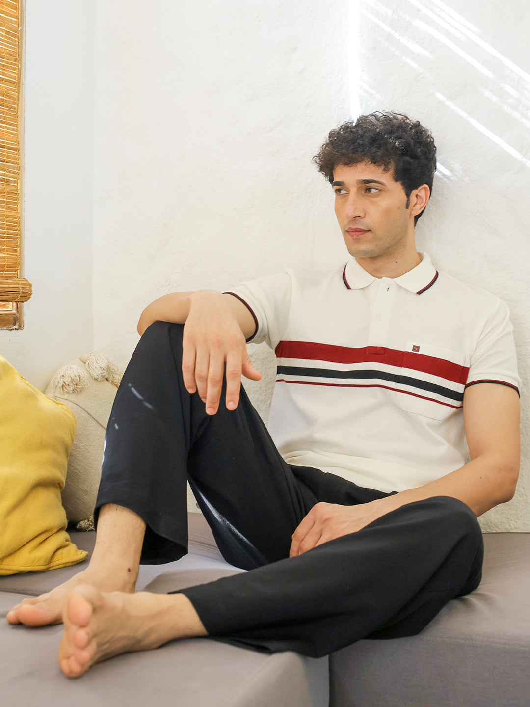 White Horizontal Stripes Polo T Shirt