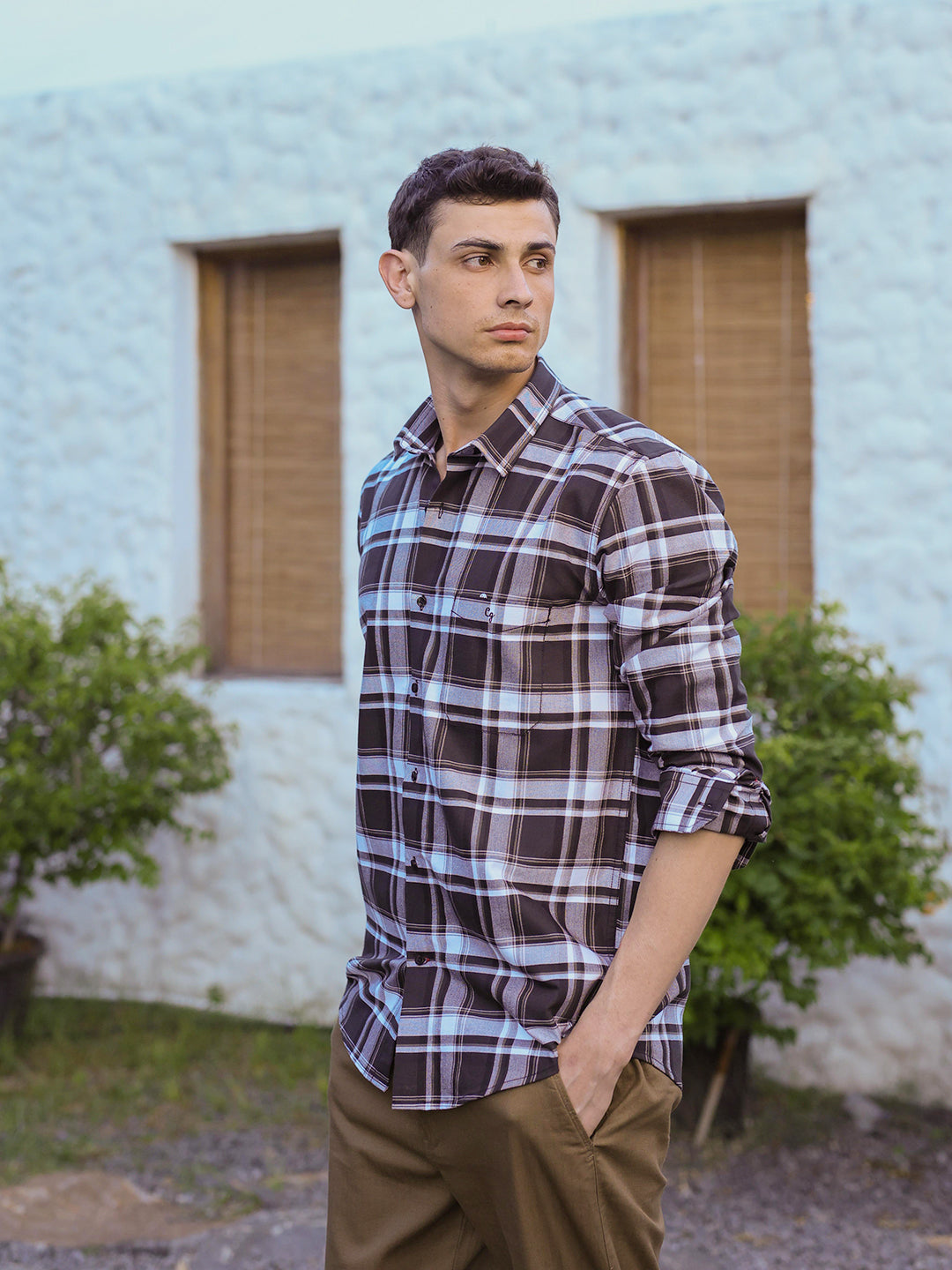 Coffee Brown Checked Casual Shirt