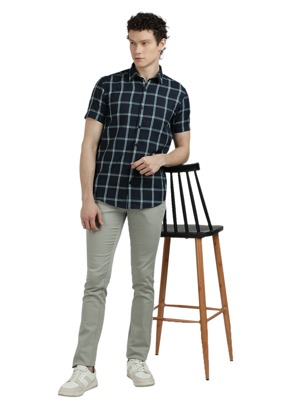 Navy Blue With Green Checked Casual Shirt