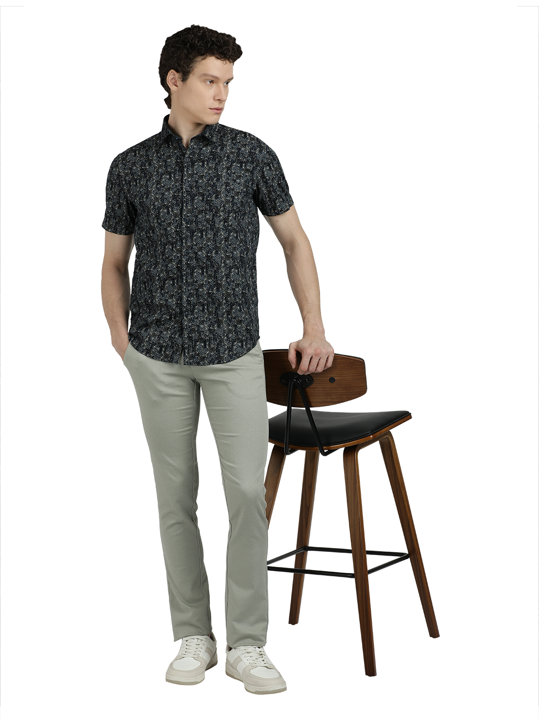 Navy Blue With Grey Printed Casual Shirt