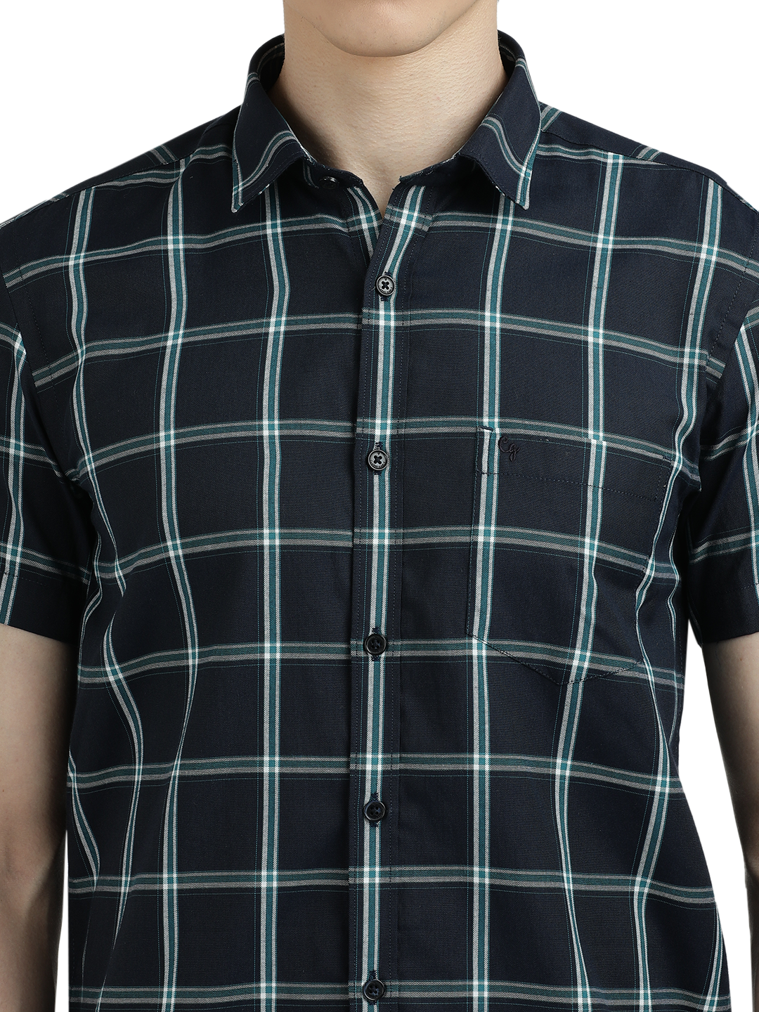 Navy Blue With Green Checked Casual Shirt