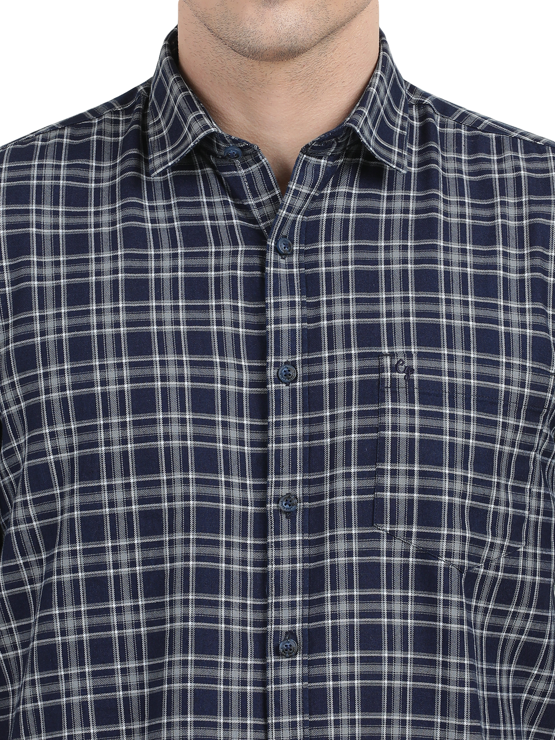 Blue with Grey Cheked Casual Shirt