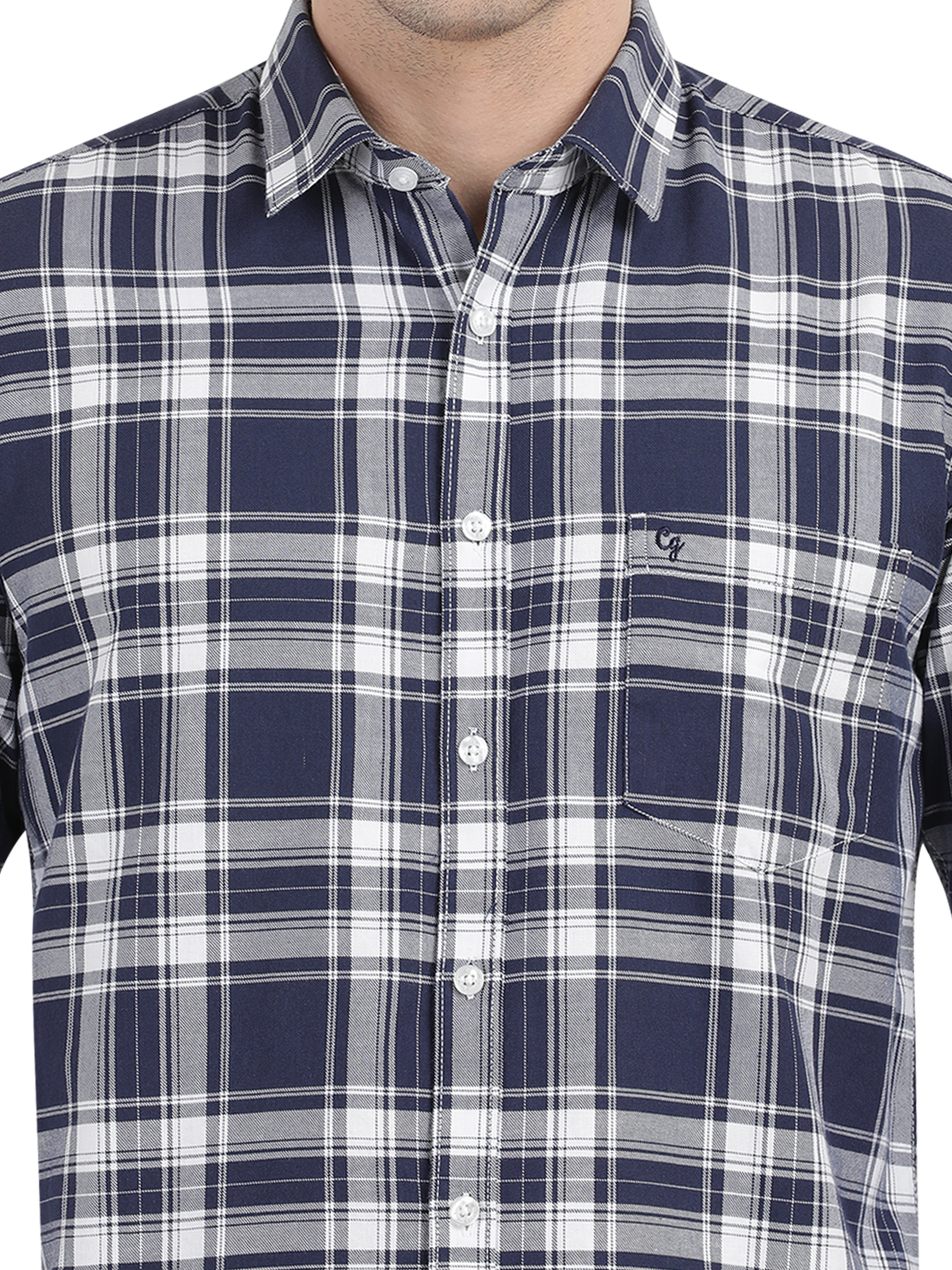 Blue with White Cheked Casual Shirt