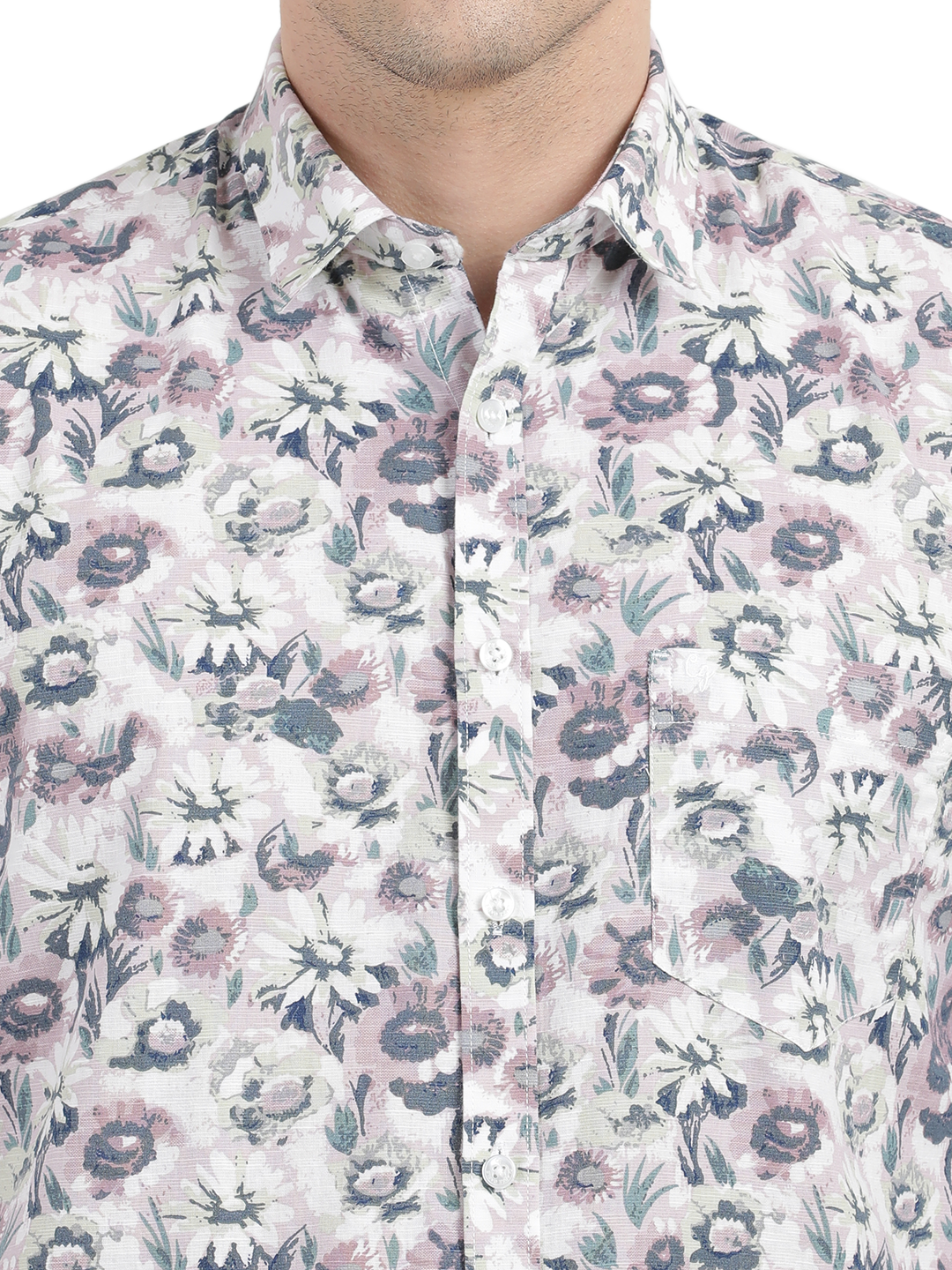White with Pink Floral Printed Casual Shirt