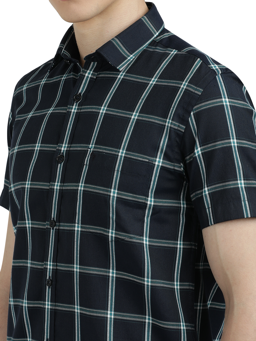 Navy Blue With Green Checked Casual Shirt