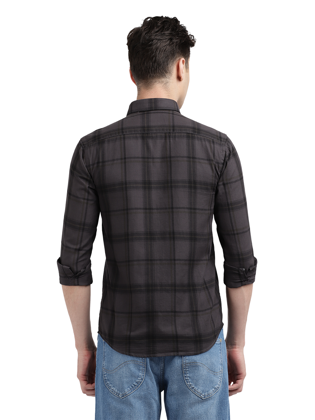 Model wearing Clarke Gable's Black Checked Casual Shirt in a casual setting