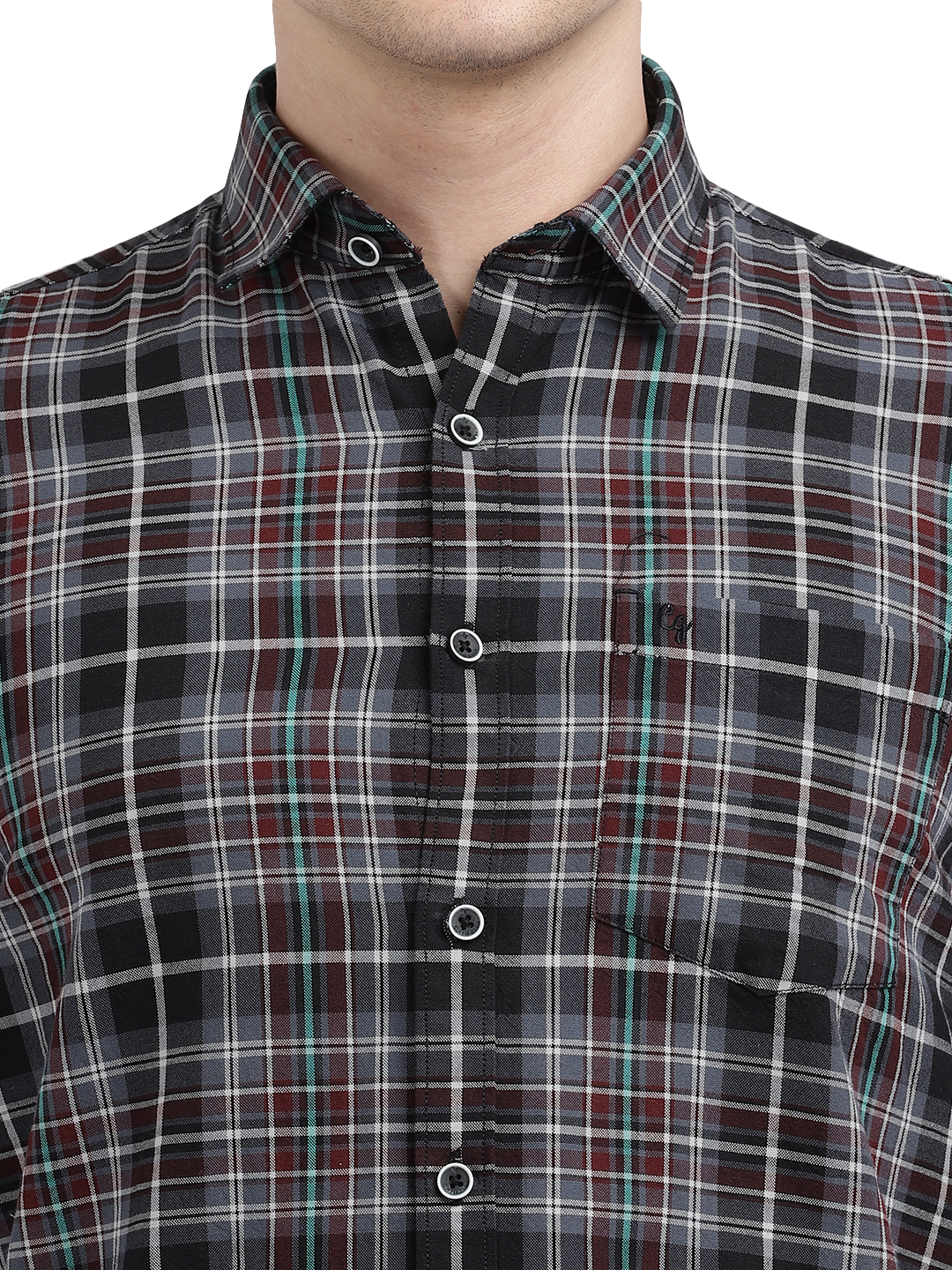 Model wearing Clarke Gable's Black With Red Checked Casual Shirt in a casual setting