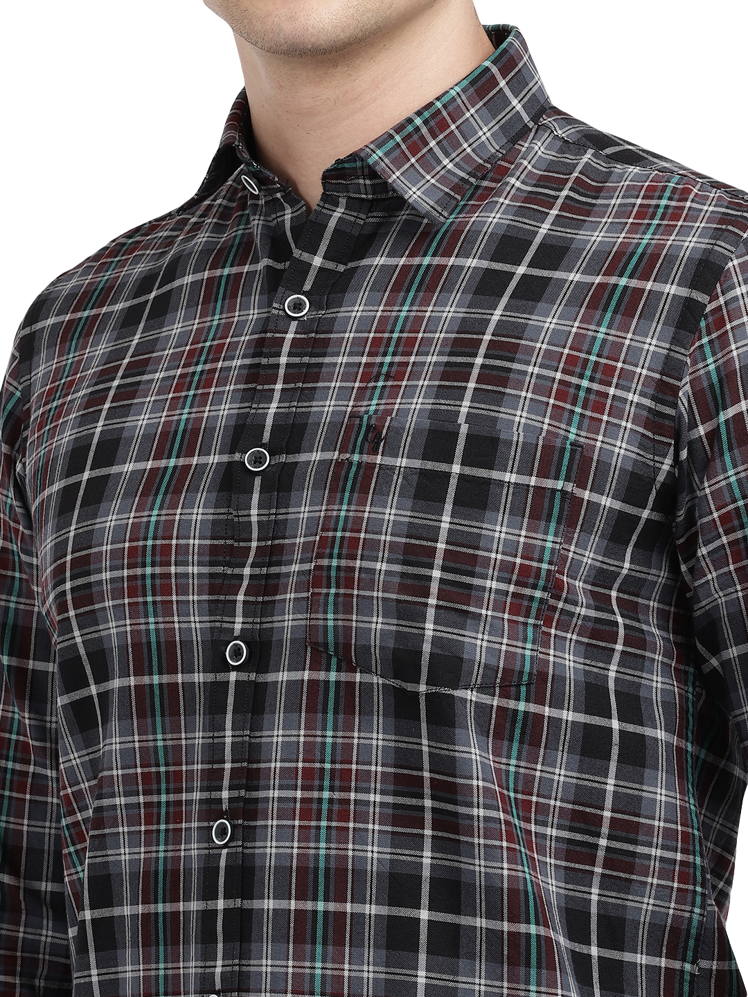 Model wearing Clarke Gable's Black With Red Checked Casual Shirt in a casual setting