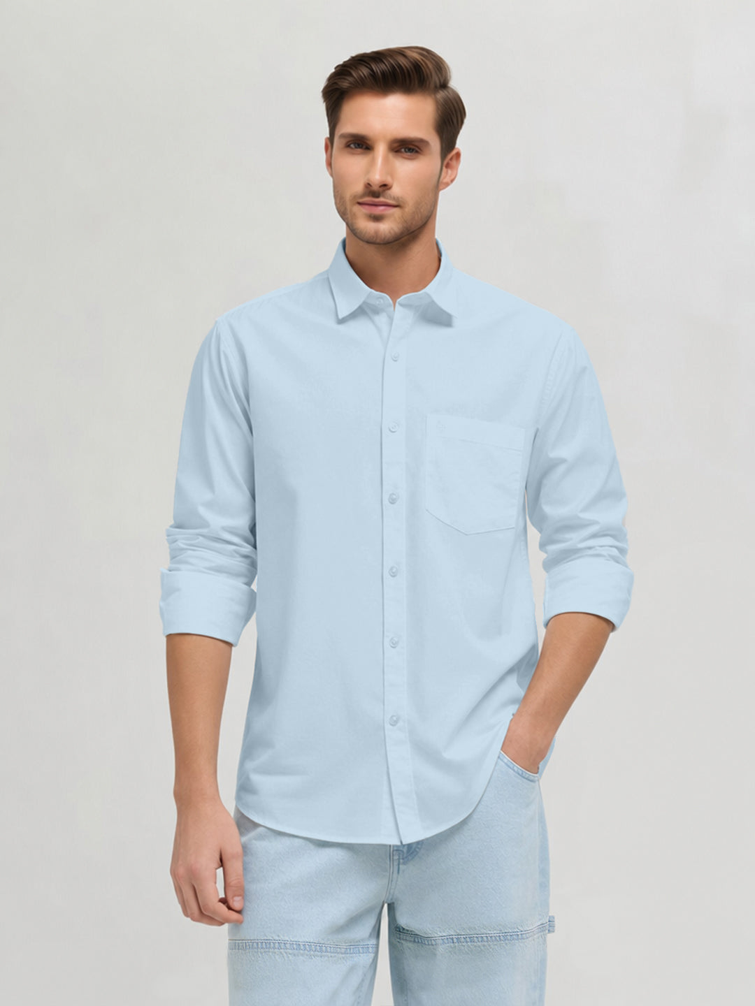 Aero Blue Plain Casual Shirt