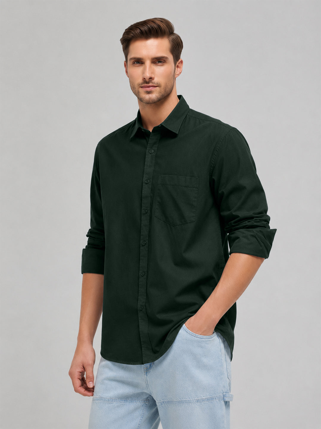 Mint Emerald Plain Casual Shirt