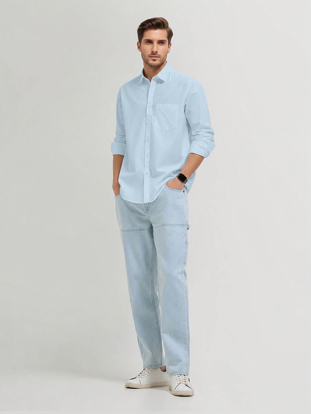 Aero Blue Plain Casual Shirt