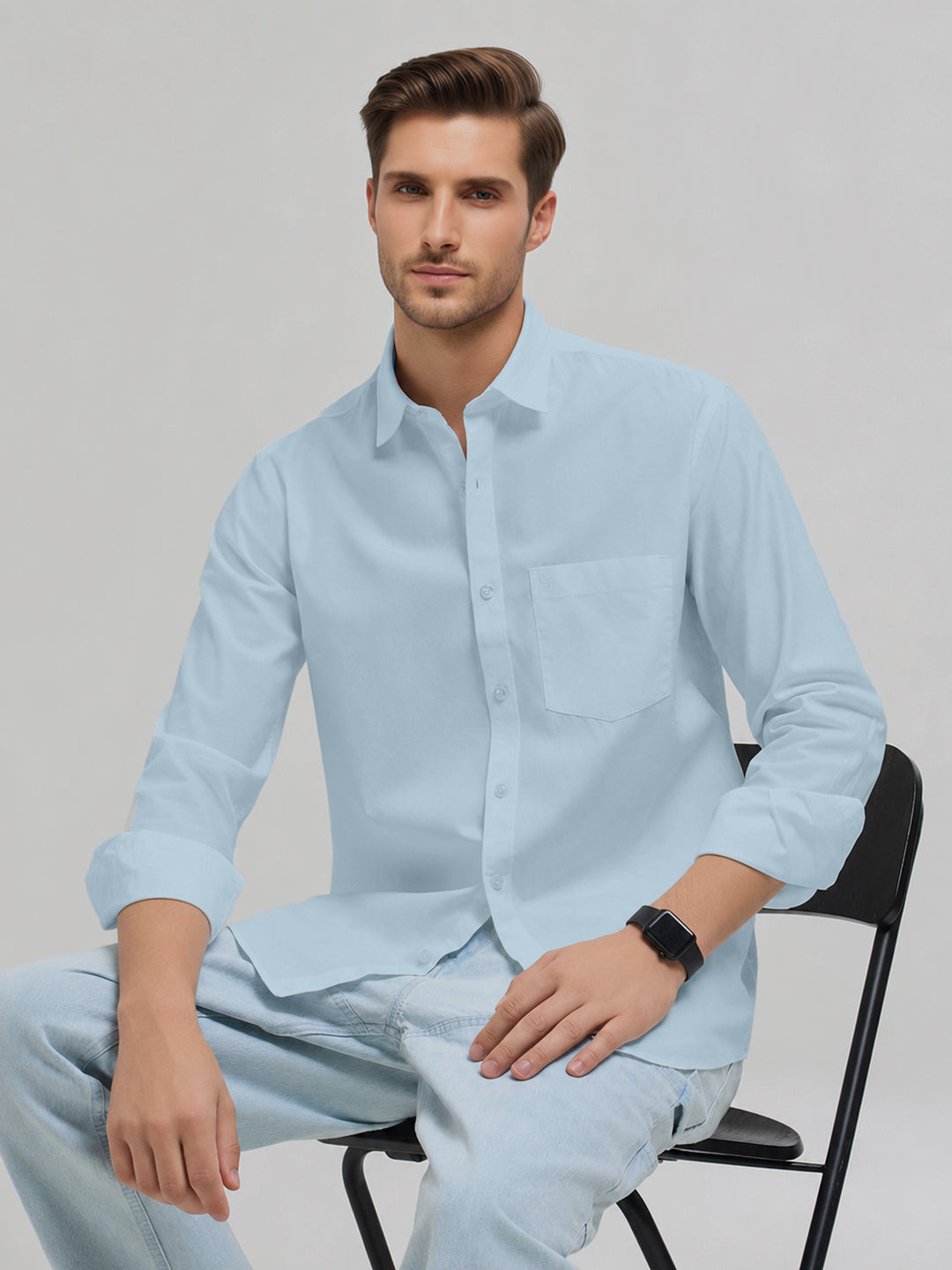 Aero Blue Plain Casual Shirt