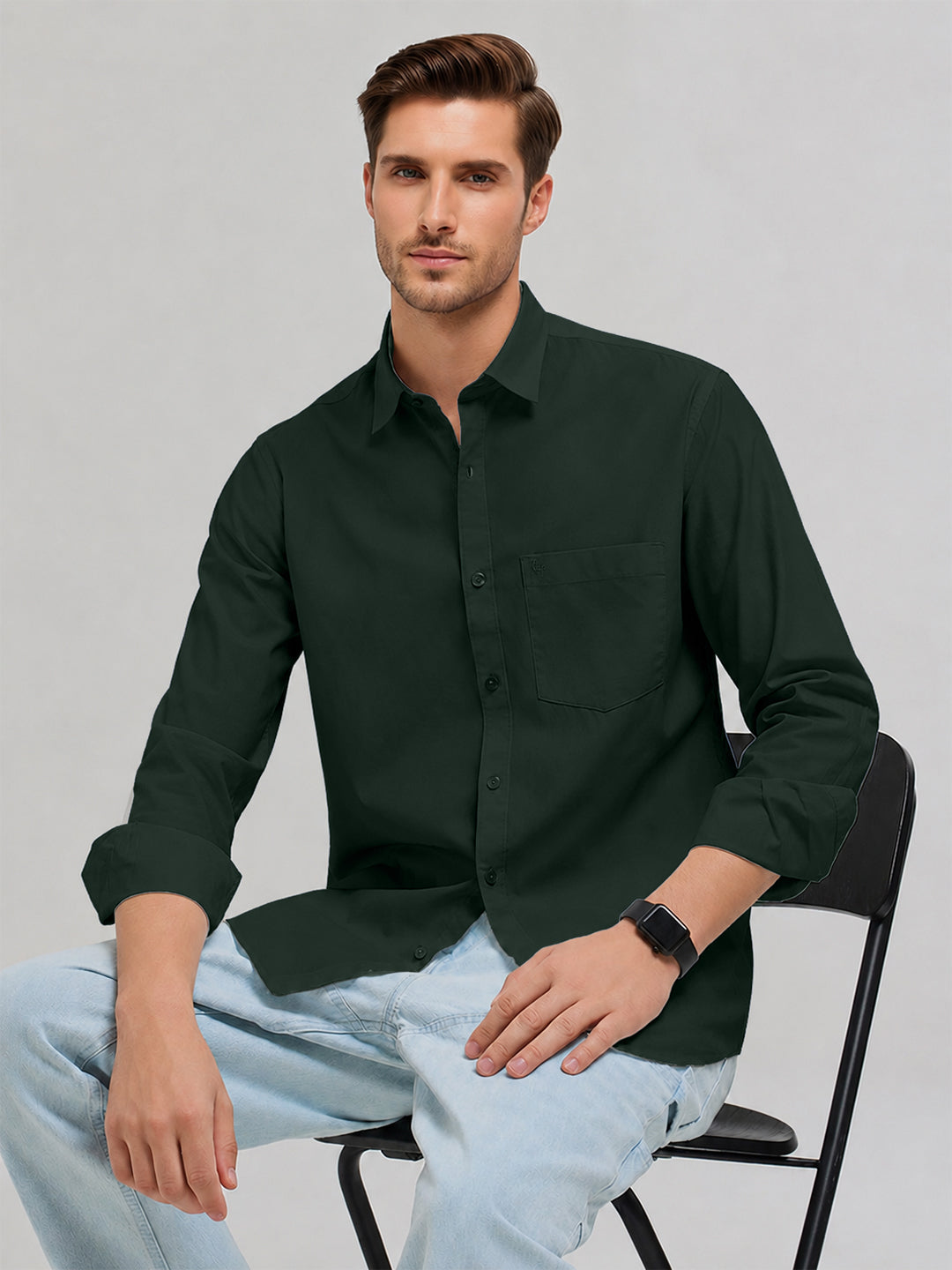 Mint Emerald Plain Casual Shirt