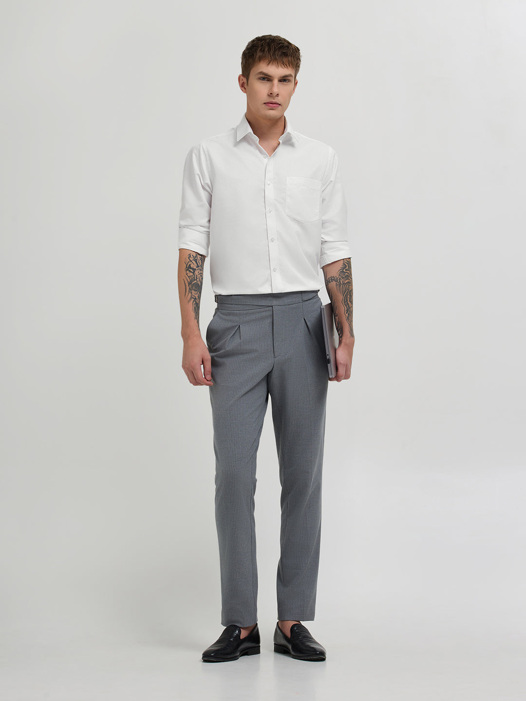 Pearl White Textured Formal Shirt