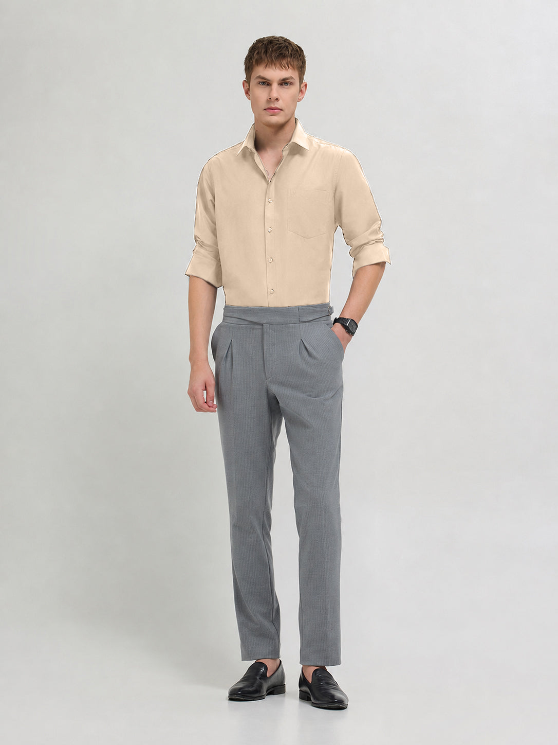 Beige Cream Plain Formal Shirt