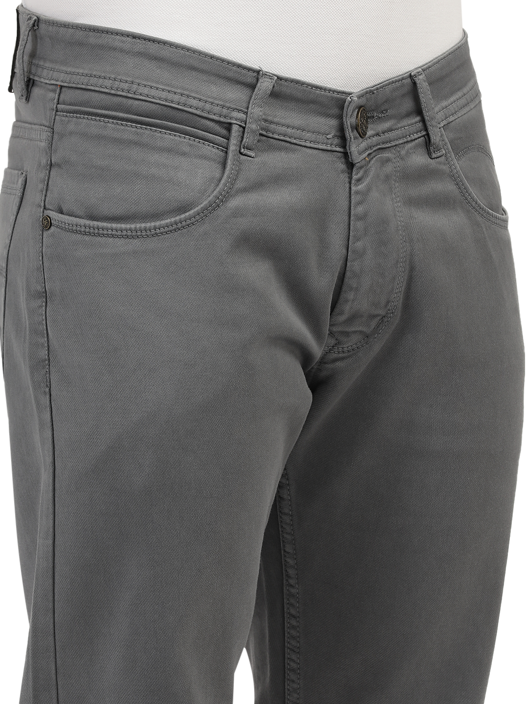 Model wearing Clarke Gable's Coolmax Grey Skinny Fit Jeans in a casual setting