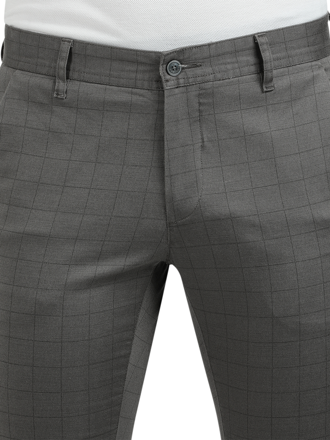 Model wearing Clarke Gable's Dark Grey Trim Fit Trousers in a casual setting