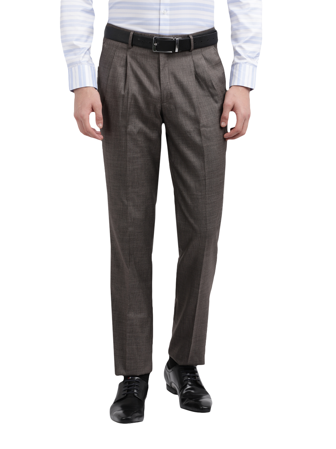 Model wearing Clarke Gable's Grey Relax Fit Trousers in a casual setting